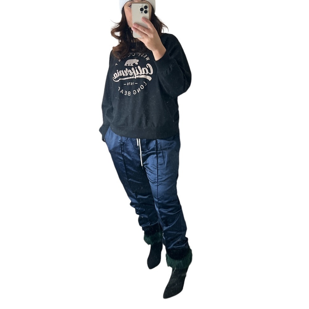 ELWOOD Sateen Navy Cropped Drawstring Pants - Picture 3 of 7